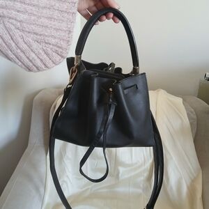 Black Faux Leather Bucket Bag